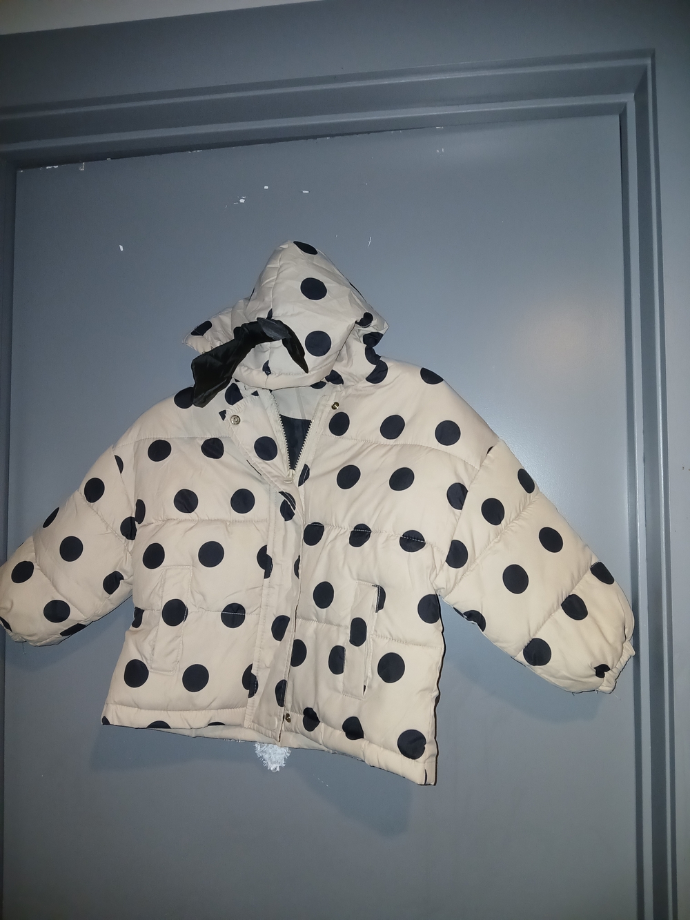 Kids Polka Dot Puffer Jacket - Cream with Black Dots